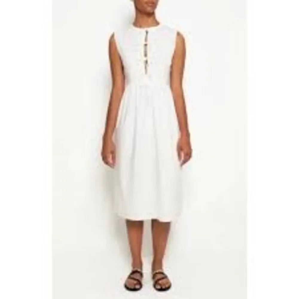 The Lulo Project M Hortensia Dress White Tie Bow Front Midi Romantic Cottage NWT